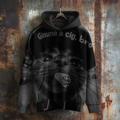 Unisex Classic Smoking Cat Print Hoodie