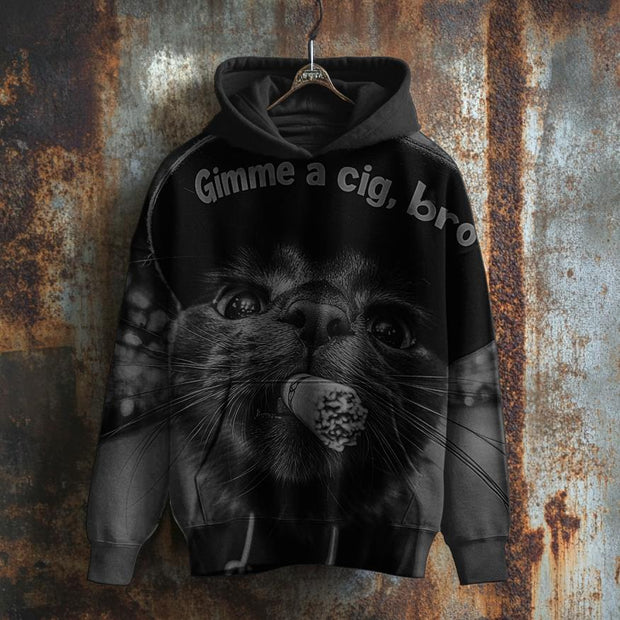 Unisex Classic Smoking Cat Print Hoodie