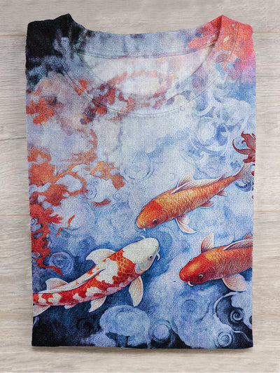 Art painting koi print crew neck T-shirt