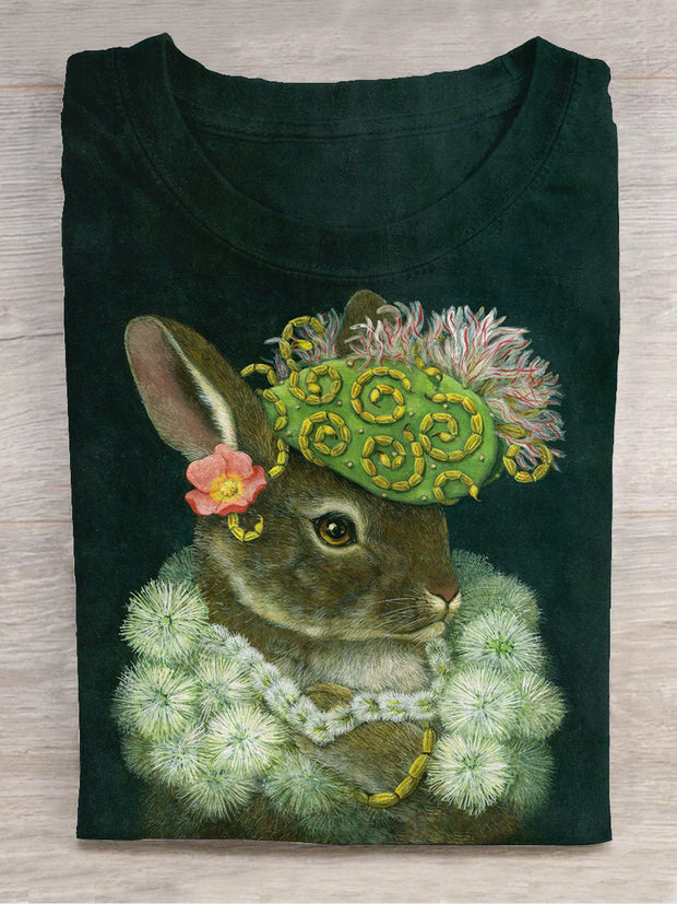 Bunny art print crew neck T-shirt