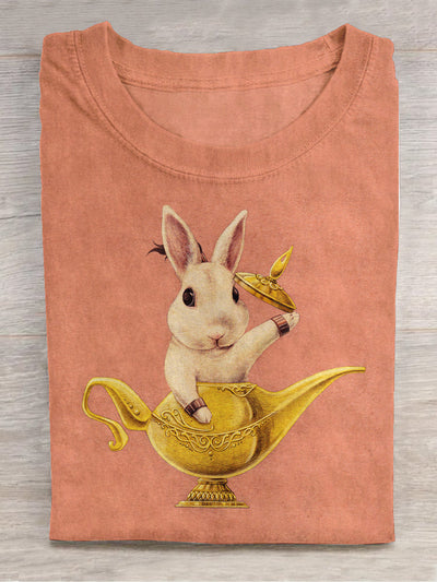 Aladdin's Magic Lamp Rabbit Casual Printed Round Neck T-shirt