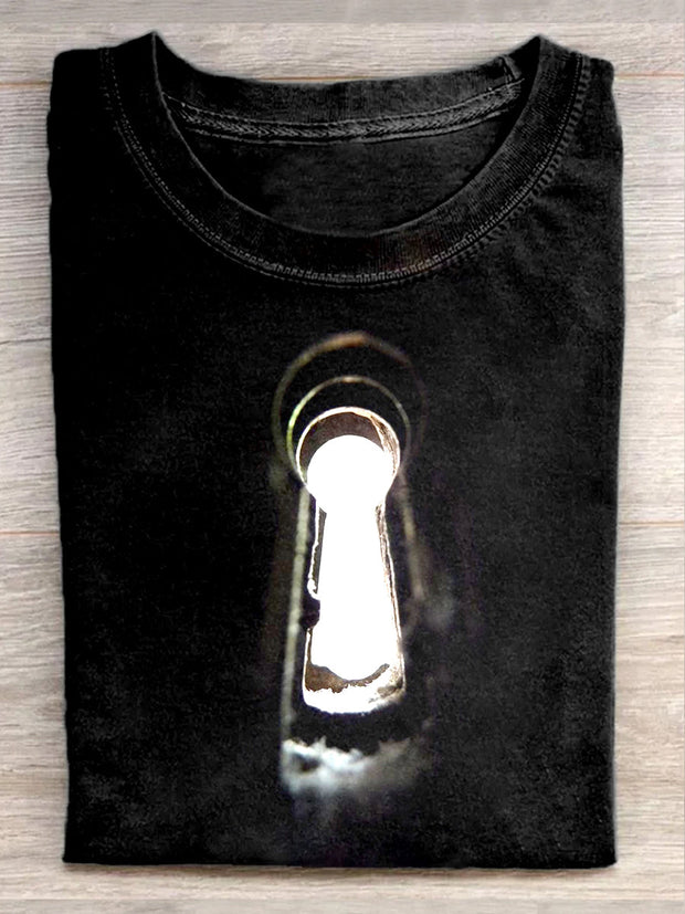 Unisex Beam of Light Art Illustration Printed Casual Round Neck T-Shirt