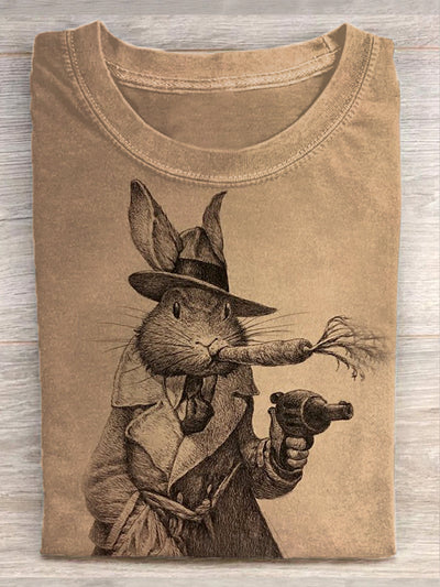 Unisex Easter Naughty Bunny Illustration Print Casual Round Neck T-Shirt