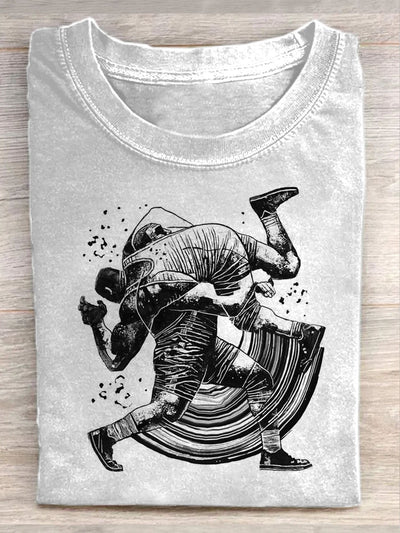 Unisex Boxing Match Illustration Print Casual Round Neck T-Shirt