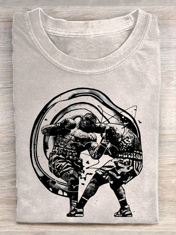 Unisex Boxing Match Illustration Print Casual Round Neck T-Shirt