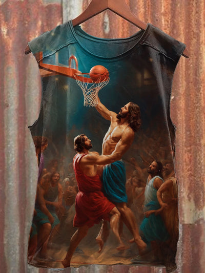 Unisex Jesus Playing Basketball Art Illustration Printed Casual Tank Top