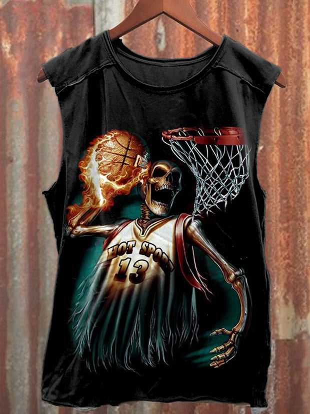 Unisex Skull Basketball Art Illustration Printed Casual Tank Top