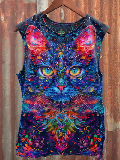 Unisex Fantasy Cat Art Illustration Print Casual Tank Top