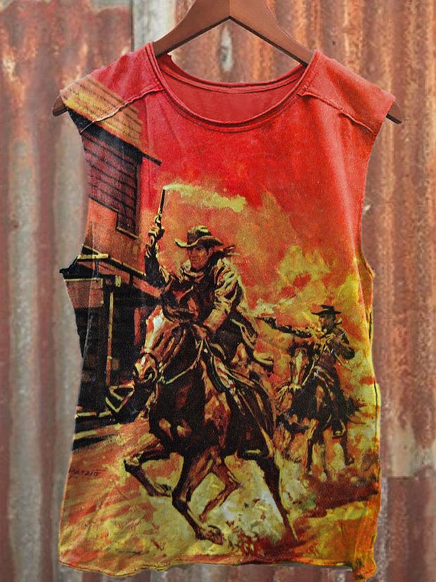 Unisex Western Style Horse Training Illustration Print Casual Tank Top