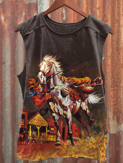 Unisex Western Style Horse Training Illustration Print Casual Tank Top