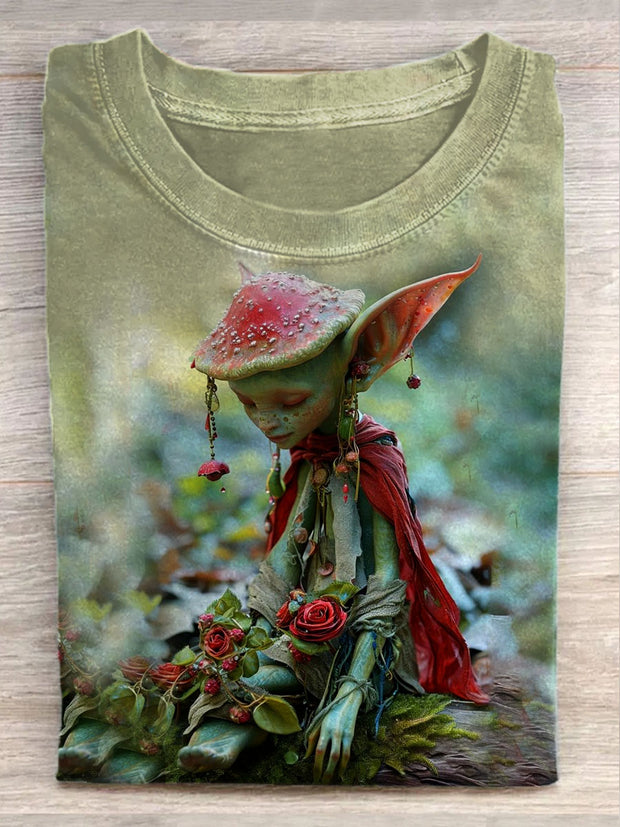 Unisex Cute Elf Art Illustration Print Casual T-Shirt