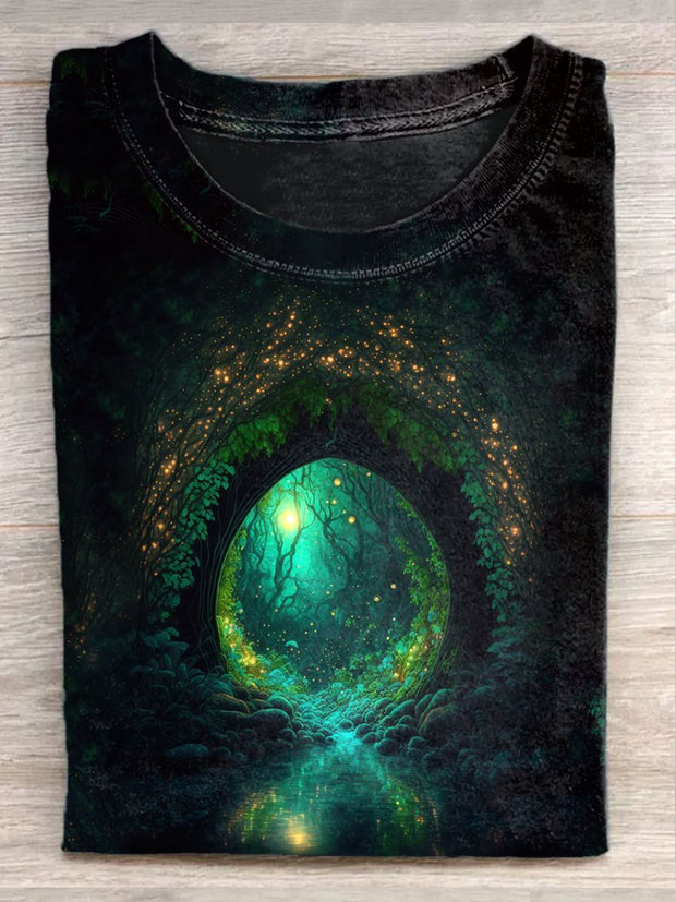 Unisex Castle Gate Art Illustration Print Casual T-Shirt