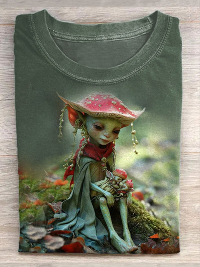 Unisex Cute Elf Art Illustration Print Casual T-Shirt