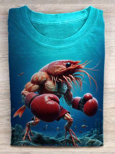 Unisex Funny Boxing Shrimp Art Illustration Print Casual T-Shirt