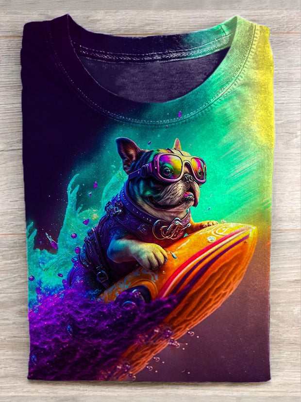 Unisex Funny Pug Art Illustration Print Casual Short Sleeve T-Shirt