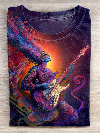 Unisex Fantasy Guitar Art Illustration Printed Casual T-Shirt