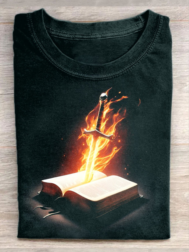 Unisex Bible Book Art Illustration Printed Casual Round Neck T-Shirt