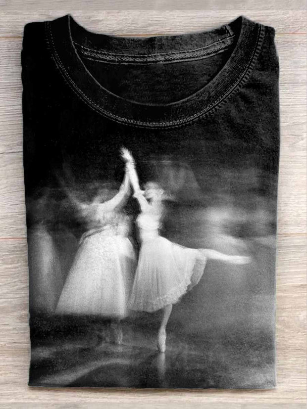 Unisex Ballet Art Illustration Print Casual Round Neck T-Shirt