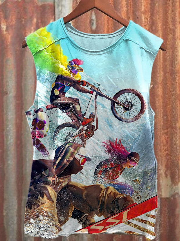 Unisex Motocross Art Illustration Print Casual Tank Top