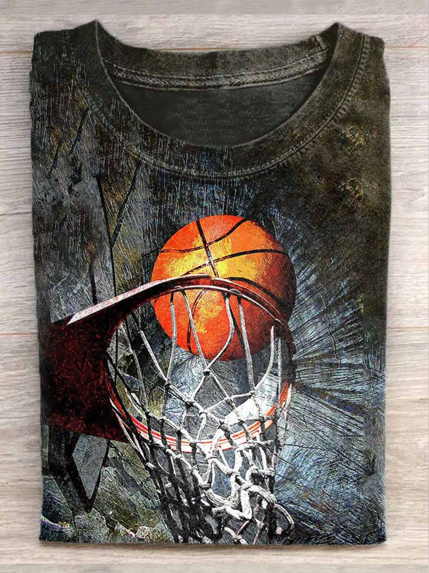 Unisex Fun Basketball Art Illustration Print Casual Round Neck T-Shirt