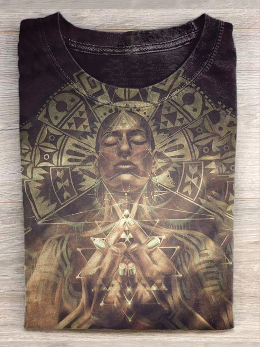 Unisex Art Illustration Print Casual Round Neck T-Shirt
