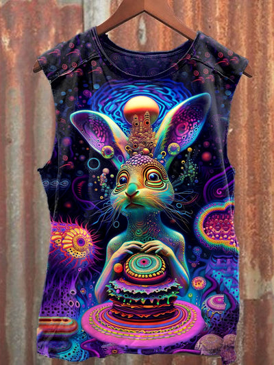 Unisex Fantasy Rabbit World Art Illustration Printed Casual Tank Top