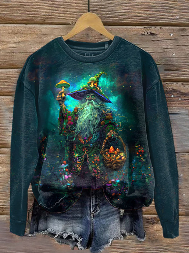 Unisex Fantasy Mushroom World Art Illustration Printed Casual Sweatshirt