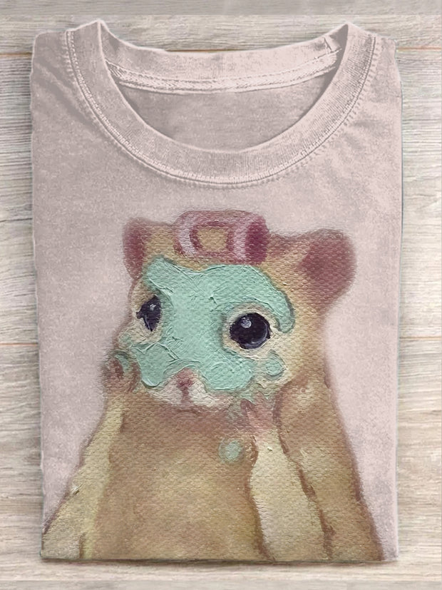 Unisex Naughty Mouse Illustration Printed Casual T-Shirt