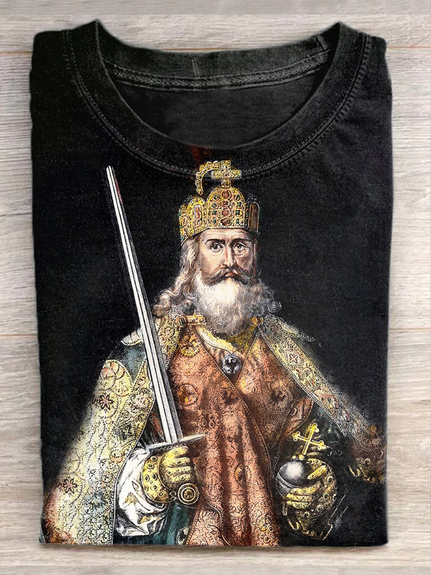 Unisex Emperor Charlemagne Art Illustration Casual Crew Neck T-Shirt