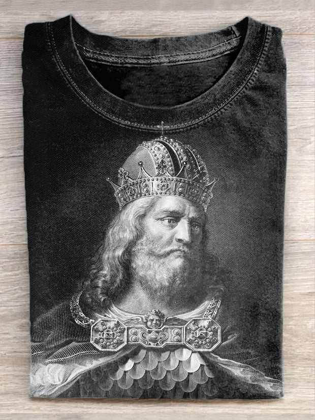 Unisex Emperor Charlemagne Art Illustration Casual Crew Neck T-Shirt