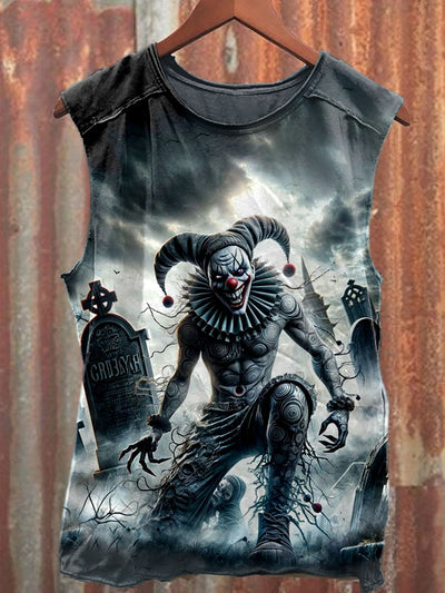 Unisex Devil Clown Art Illustration Printed Casual Tank Top