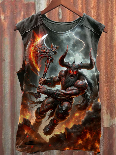 Unisex Bull Demon Art Illustration Printed Casual Tank Top