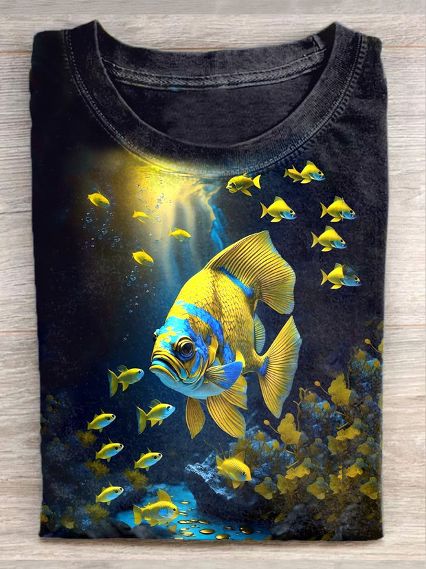 Unisex Underwater World Art Illustration Print Casual Round Neck T-Shirt