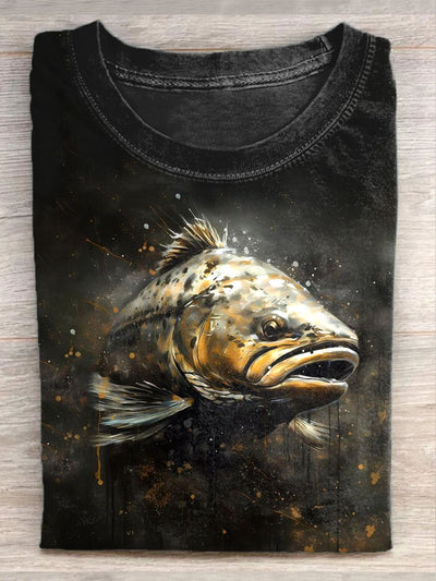 Unisex Funny Fish Art Illustration Print Casual T-Shirt