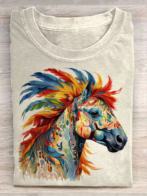 Unisex Aboriginal Tribal War Horse Art Illustration Print Casual T-Shirt