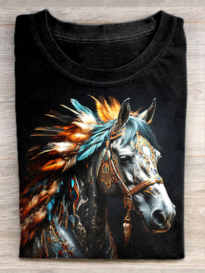 Unisex Aboriginal Tribal War Horse Art Illustration Print Casual T-Shirt