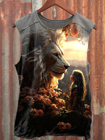 Unisex Lion Guardian Art Illustration Printed Casual Tank Top