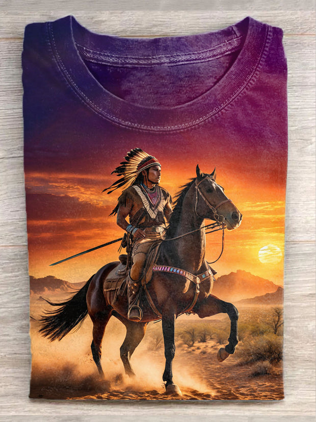 Unisex Aboriginal Tribal War Horse Art Illustration Print Casual T-Shirt