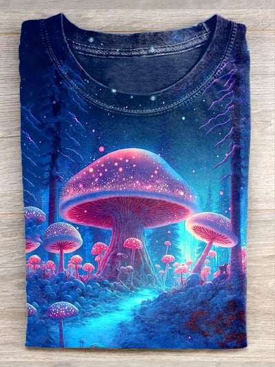 Unisex Fantasy Mushroom World Art Illustration Printed Casual T-Shirt