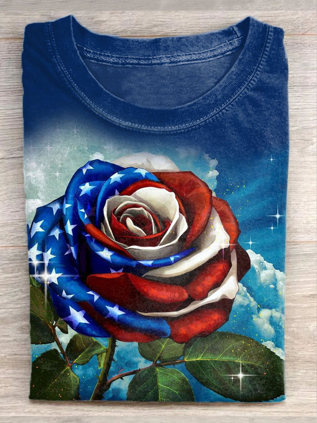 Unisex Independence Day Art Illustration Printed Casual Round Neck T-Shirt