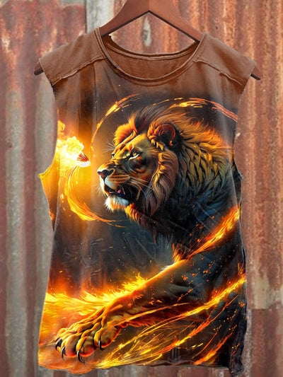 Unisex Lion King Art Illustration Printed Casual Tank Top