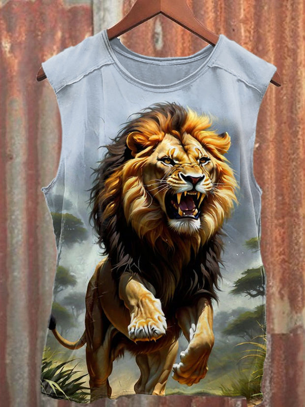 Unisex Lion King Art Illustration Printed Casual Tank Top