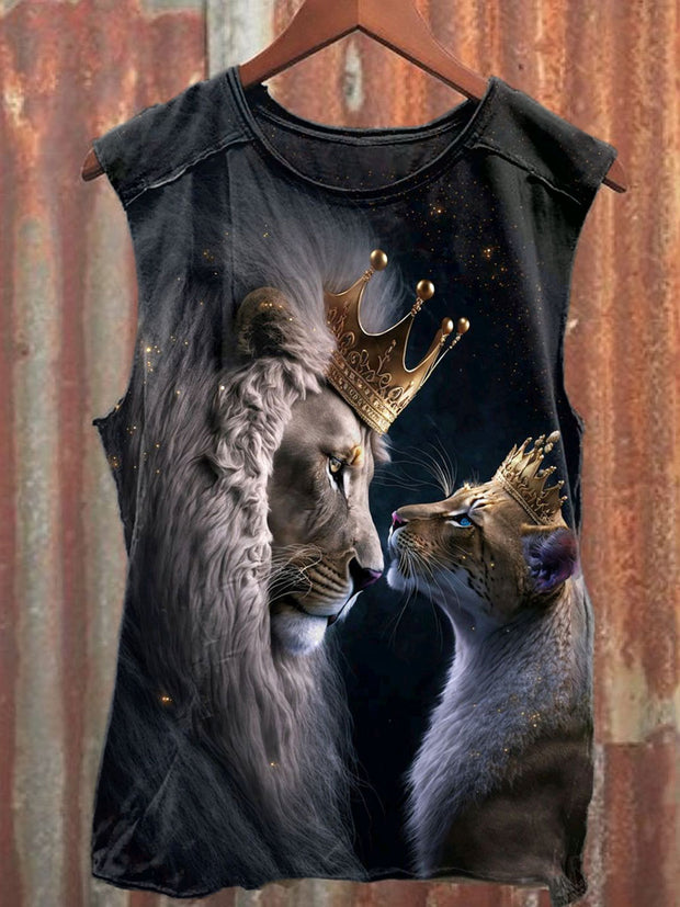 Unisex Lion King Art Illustration Printed Casual Tank Top