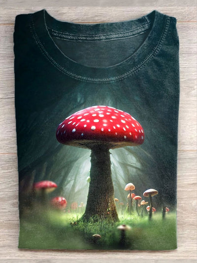 Unisex Fantasy Mushroom World Art Illustration Printed Casual T-Shirt