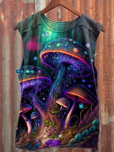 Unisex Fantasy Mushroom World Art Illustration Printed Casual Tank Top