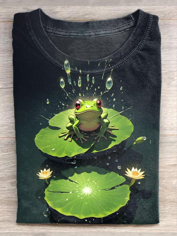 Unisex Funny Frog Art Illustration Print Casual Round Neck T-Shirt