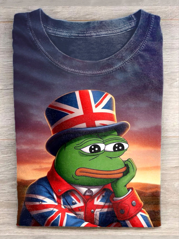 Unisex Independence Day Funny Frog Art Illustration Print Casual T-Shirt