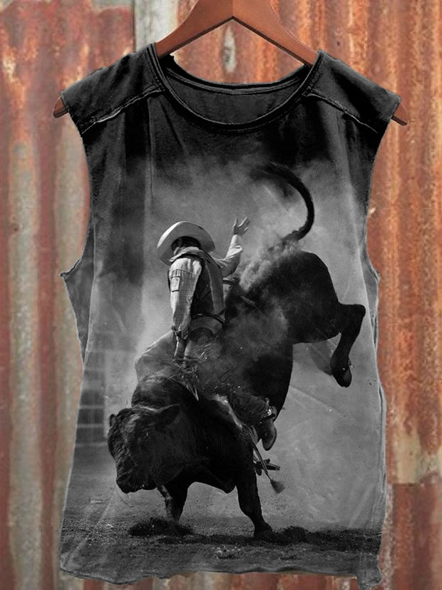 Unisex Professional Bull Riding Competition Art Illustration Casual Tank Top