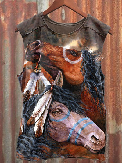 Unisex Western War Horse Art Illustration Printed Casual Tank Top