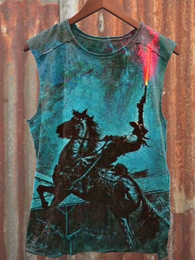 Unisex Western Cowboy Art Illustration Print Casual Tank Top